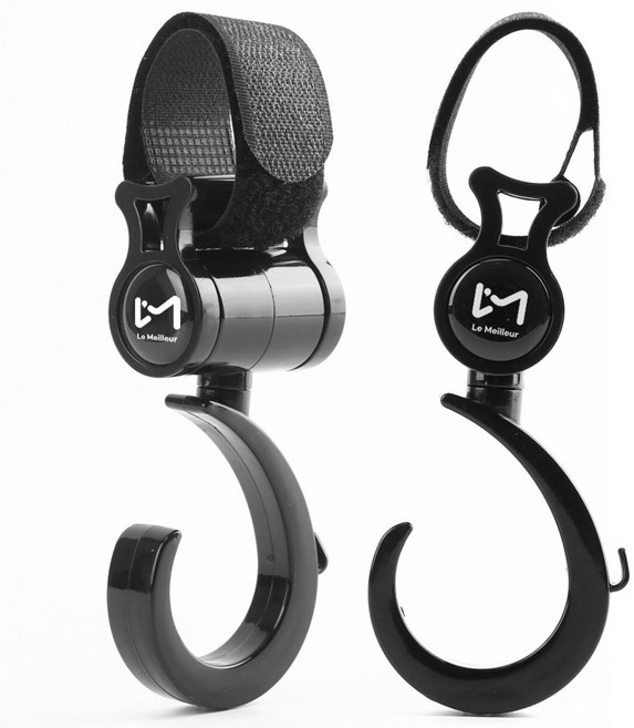 유모차 걸이 벨크로 가방걸이 유모차고리 다용도 후크 2개 세트 르메이어, 블랙