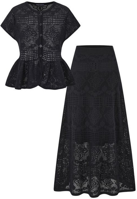 미니멈 에브리데이 플라워 펀칭 레이스 가디건 스커트 셋업 EC2OW013D