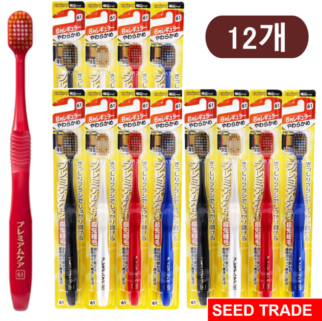 에비스 칫솔-61번-프리미엄 케어-6열 레귤러 헤드-소프트 칫솔모, 1개, 12개입
