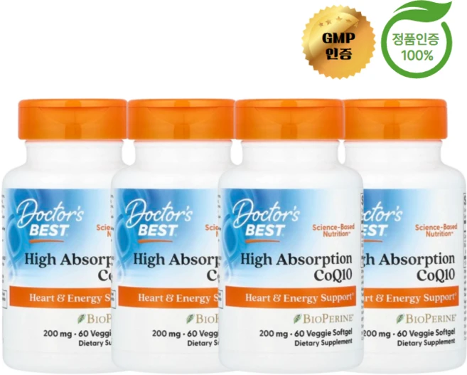 Doctor's Best 고흡수 CoQ10 200mg 베지 캡, 60정, 4개 - 쿠팡