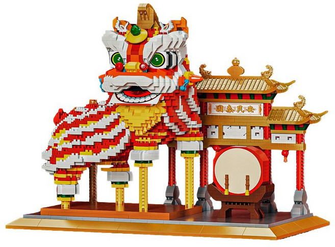 YKO 宇星模王 獅舞東方 積木玩具 益智拼砌 傳統文化 節慶禮品, 紅色, 1個