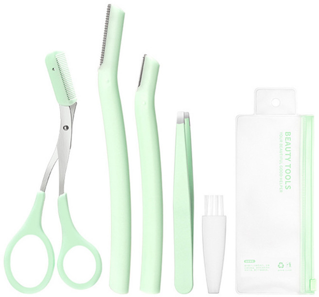 치프몰 눈썹정리 눈썹칼 눈썹가위 족집게, 1개, 4종 세트 그린