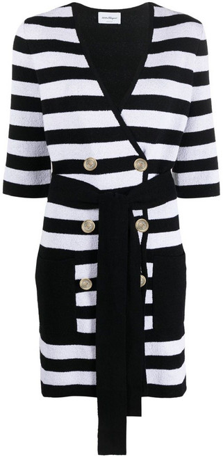 페라가모 더블 브레스티드 스트라이프 프린트 가디건