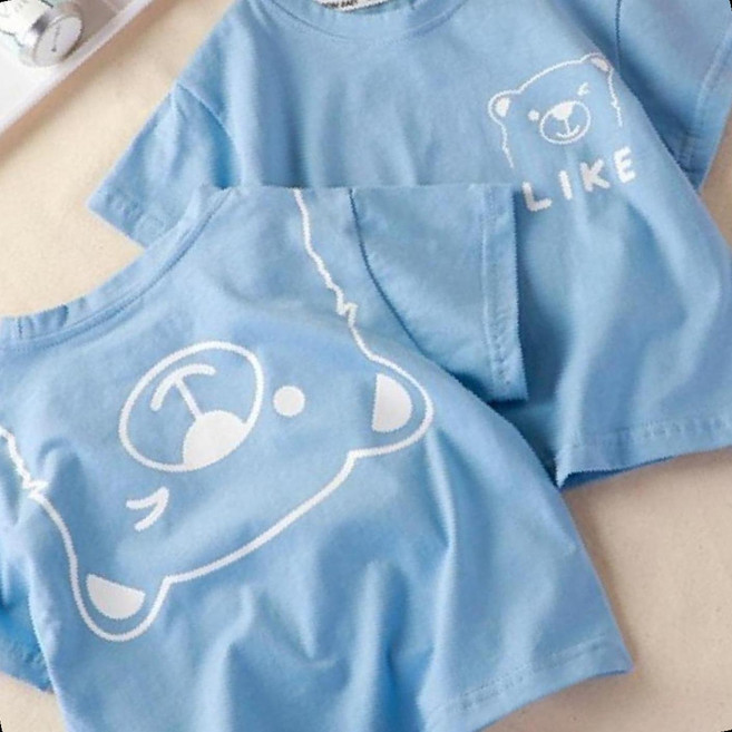 편안한 면 유아 티셔츠 아이 놀이 여름 통기성 사계절 베어 등원
