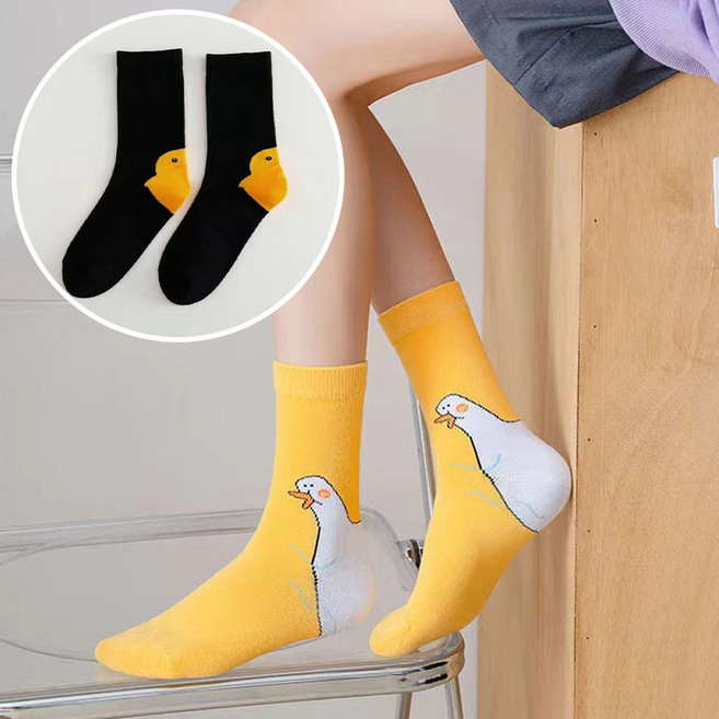 1+1 졸귀 거위 양말 일러스트 오리 삭스 레깅스 학생 캐릭터