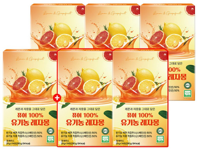 퓨어 100 NFC 레자몽 레몬자몽즙 4+2박스(84포) 스페인산 레몬 자몽 착즙 주스 무설탕, 84개