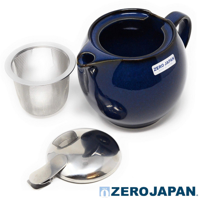 제로재팬 도자기 티포트 라운드 2인용 차거름망 티팟 주전자, 남색, 450ml, 1개