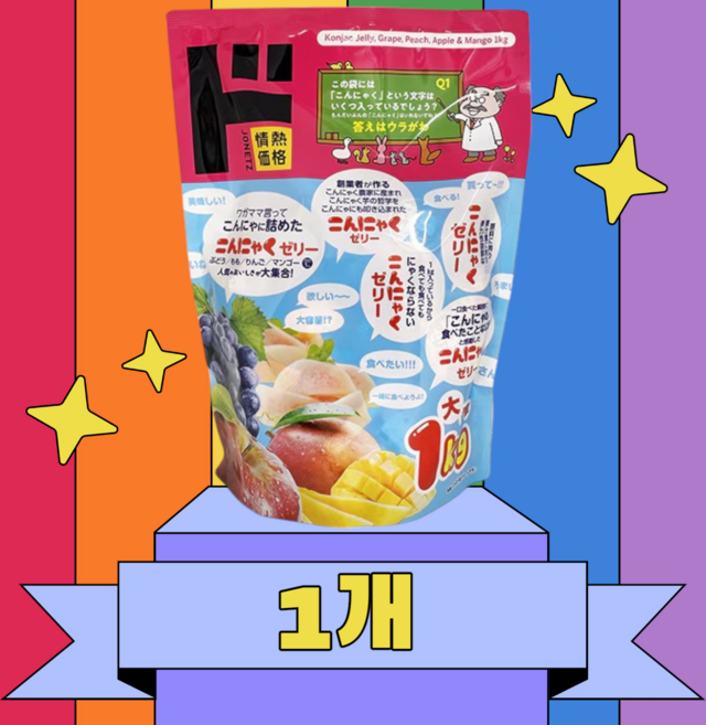 일본 돈키호테 메가 곤약젤리 4가지맛 포도 복숭아 사과 망고(62개입), 1개, 1kg