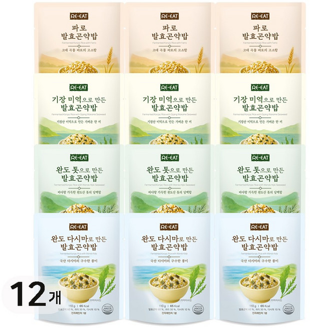 리잇 발효곤약밥 4종 세트 (미역 다시마 톳 파로 ), 12개, 110g