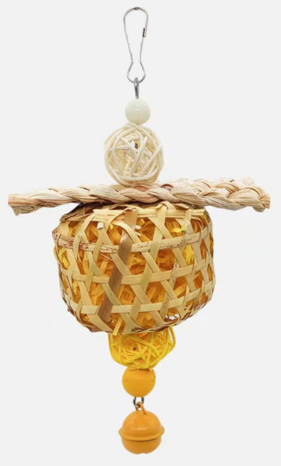 1개의 인터랙티브 앵무새 새 장난감 라탄 씹는 장난감 종과 깨진 종이 조각 포함 애완 새 앵무새 케이지 장식용 장난감, [01] YELLOW