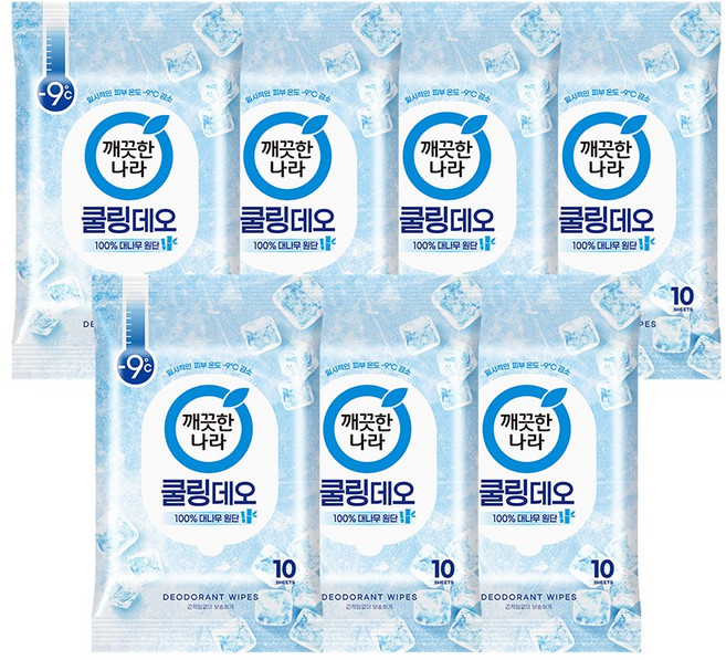 깨끗한나라 페퍼민트 쿨링 휴대용 데오티슈 10p, 66g, 7개
