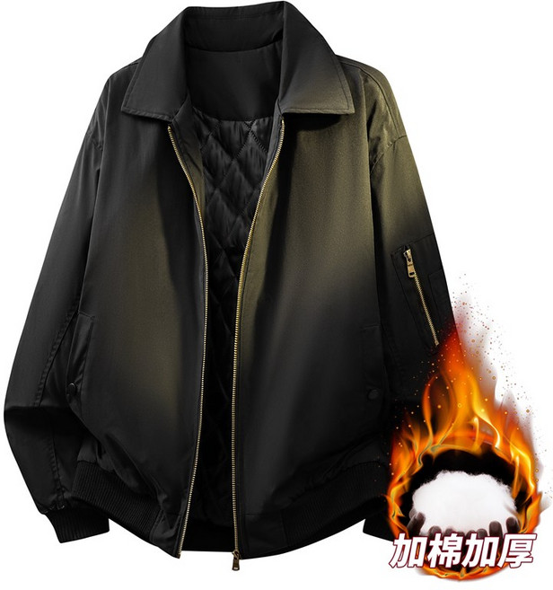 美式復古加厚保暖夾棉翻領外套 寬鬆情侶款工裝飛行夾克