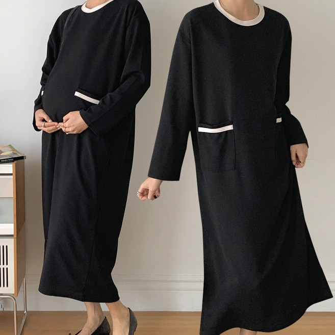 수엠W 간절기 루즈핏 롱원피스 빅사이즈 임부복 데일리 하객룩 C17 포켓롱원피스