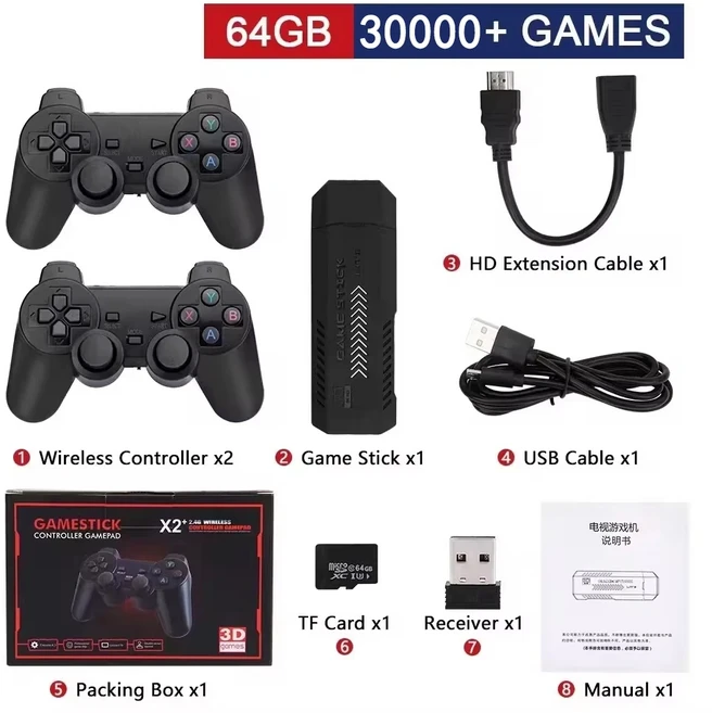 X2 Plus 게임 스틱 GD10 Pro 4K HD 레트로 비디오 콘솔 무선 컨트롤러 128G 40000 TV 50 에뮬레이터 PS1N6, 02 64GB