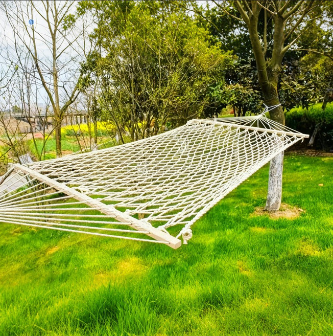 野外吊牀戶外室外成人盪鞦韆吊繩掉吊網牀掛樹牀吊睡網加厚佈網牀, 1個, 白色300*80cm吊牀+綁繩:如圖