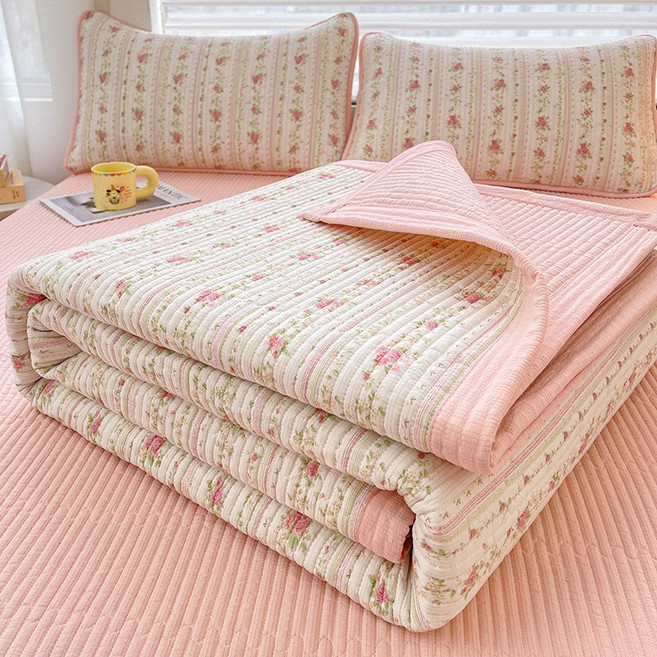 더루비샵 침대패드 사계절 고밀도 누빔 양면 패드, 핑크플라워