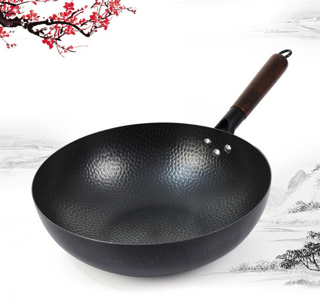 무코팅 수제 무쇠웍 볶음팬 가정용 볶음 무쇠 34CM 후라이팬 전나무 궁중가마솥 32CM, 30cm 후라이팬 이어리스 냄비, 1개