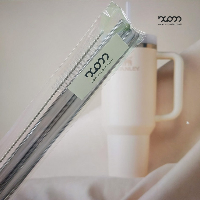 스탠리텀블러 빨대 퀜처H2.0 유리호환 빨대 2p+청소솔, 887ml, 회색, 1세트