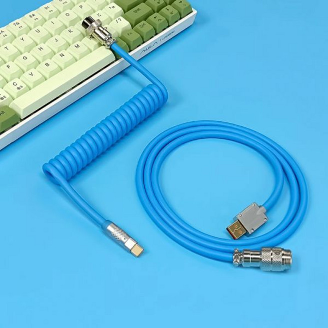 PU 키보드 케이블 C타입 코일 케이블 기계식 와이어 USB 에비에이터 데스크탑 컴퓨터 항공 커넥터, 1.8m, 3. Blue, 1개