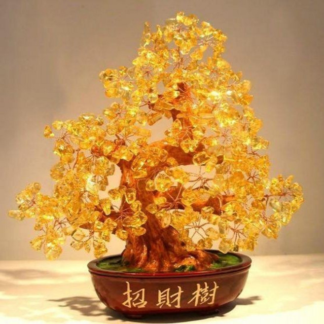 發財樹擺件 招財樹搖錢樹 招財轉運 開枝散葉, 黃水晶中號高24厘米左右
