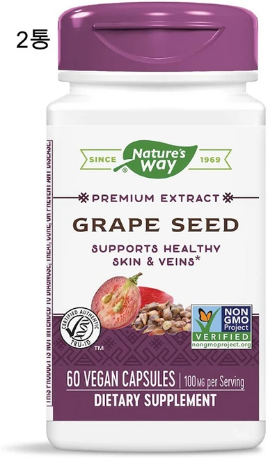 네이쳐스웨이 포도씨추출물 폴리페놀 100mg 60캡슐 x 2통 Grape Seed, 60정 - 쿠팡
