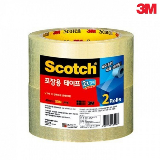 3M 스카치 3615-2 포장용 테이프 리필 투명 2p, 투명 2개입 (48mmx50M), 4개
