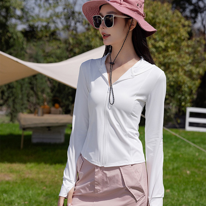 Surkat 햇빛차단 래쉬가드 스포츠 슬림핏 후드집업 초경량 래쉬가드, 화이트