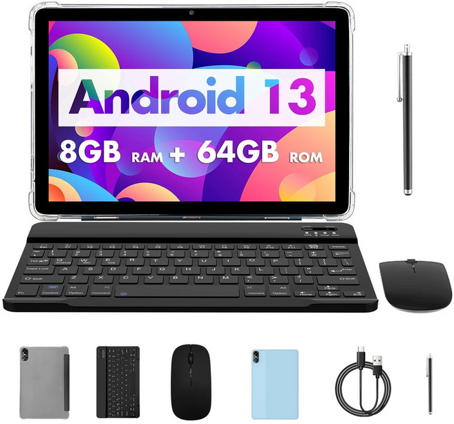PRITOM 터치패드 touch10 플러스 10인치 안드로이드13 64G 블루투스 확장, 라이트 블루