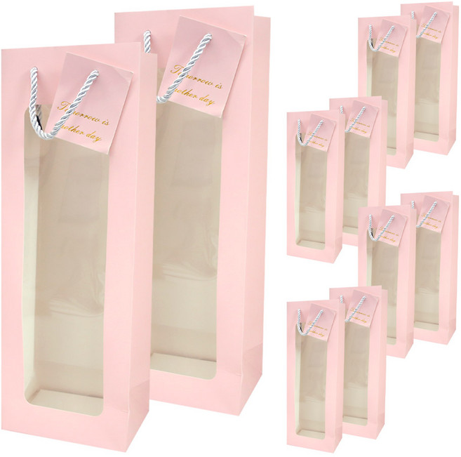 리드홈 투명창 와인 음료 술 꽃다발 선물포장 윈도우 쇼핑백 10P, 핑크, 10개