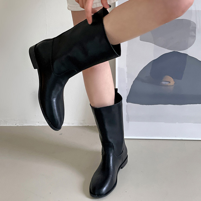 엠에스어패럴 천연소가죽 와이드 롱 미들 하프 부츠 입구넓은 여자 신발 (종아리알커버)