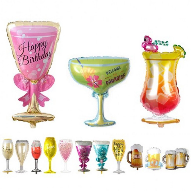 파티 장식 양주 축제 행사 샴페인 치얼스 꾸미기 위스키 칵테일 축하 은박 술잔 와인 술집 맥주 풍선 생일, 1개, 스파클링아이스잔핑크