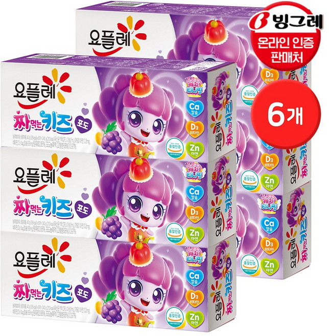 빙그레 요플레 짜먹는 키즈 포도 6입 / 캐치티니핑, 6개, 240g