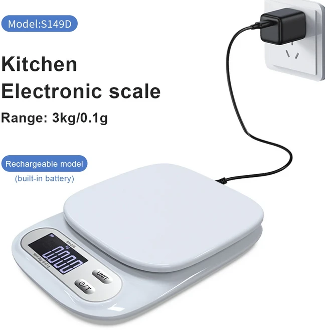 3kg/0.1g 다기능 전기 디지털 주방 저울 LCD 디스플레이 가정용 음식 무게 균형 베이킹 도구, 02 3kg 0.1g USB
