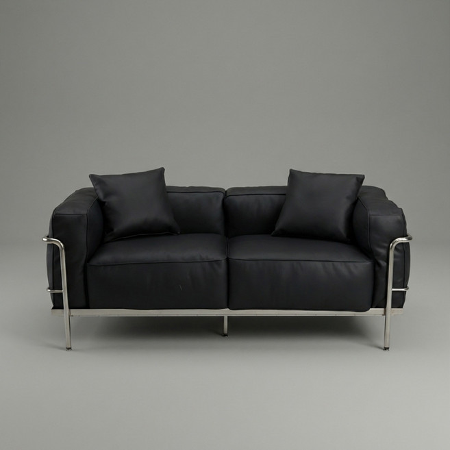 센소 스틸 프레임 카우 레더 라운지 1인용 2인용 3인용 모던 인테리어 소가죽 김나영 쇼파, 블랙, 2인용
