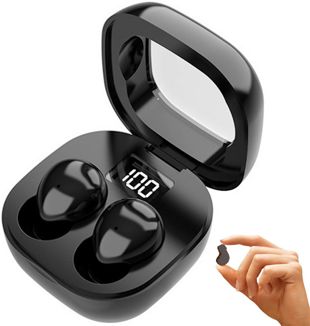 블루투스이어셋 초소형 무선 소음방지 수면 이어플러그커널형 5.3 저지연 이어폰, 검은색