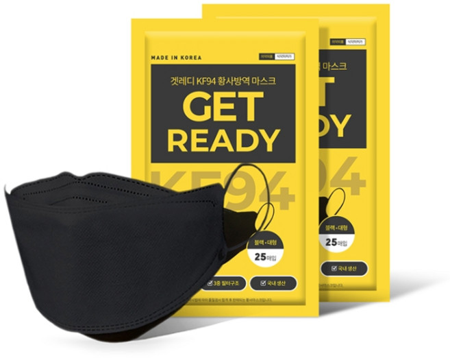 겟레디 황사방역마스크 KF94(대형/블랙) 겟레디 KF94 3D입체 황사 방역 마스크 대형 블랙, 25개입, 4개, 블랙