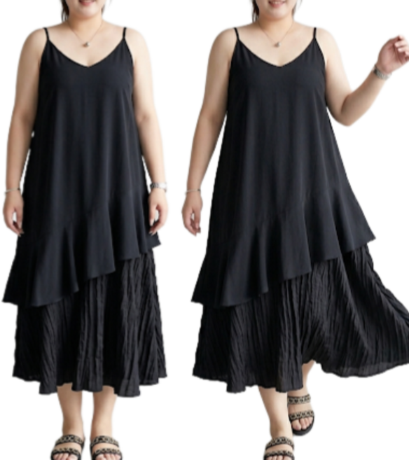 블랭크몰 시크한 여성 빅사이즈 끈 나시 롱 원피스