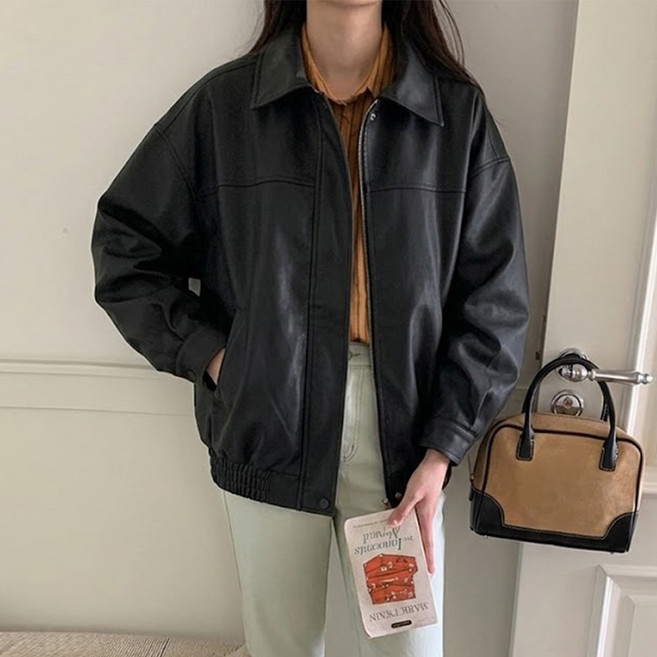 타니즈 사텐 루즈핏 크랙 레더자켓 - 2컬러