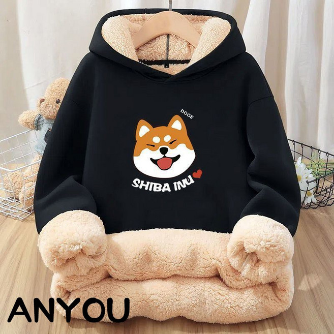 ANYOU 남자 겨울 왕도톰 오버핏 양털 후드티셔츠 데일리 후리스 기모 맨투맨