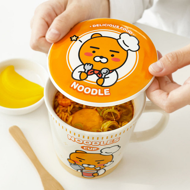 [카카오프렌즈 소형 라면기] 컵라면기 미니라면기 휴대용라면기 1인용라면기 도자기라면기 미니멀키친 감성주방 주방소품 귀여운그릇 손잡이컵라면그릇 집들이선물 이사선물, 1개, 라이언