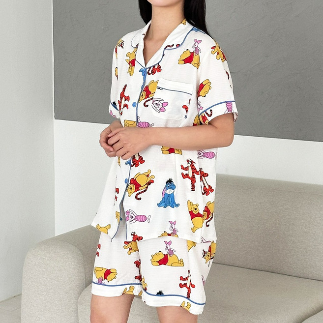 ECLL 커플 시어서커 반팔 잠옷 홈웨어 상하 세트