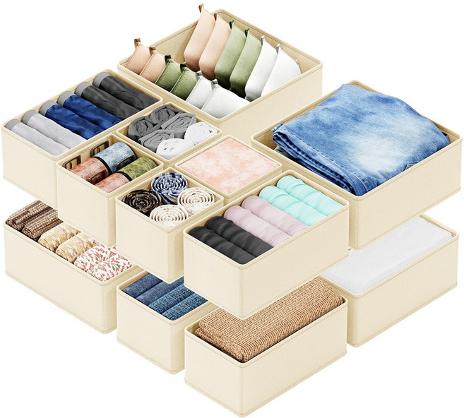 서랍형 옷 정리함, 12개, 오프 화이트