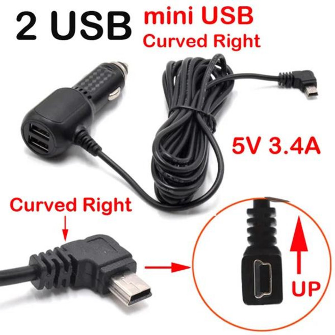 차량용 자동차 후방 카메라 DVR 충전 케이블 대시 캠 충전기 미니 USB 마이크로 C타입 11.5ft 전원 코드 공급 장치 GPS용 12-24V, 04 Mini Right 2 USB, 04 Mini Right 2 USB