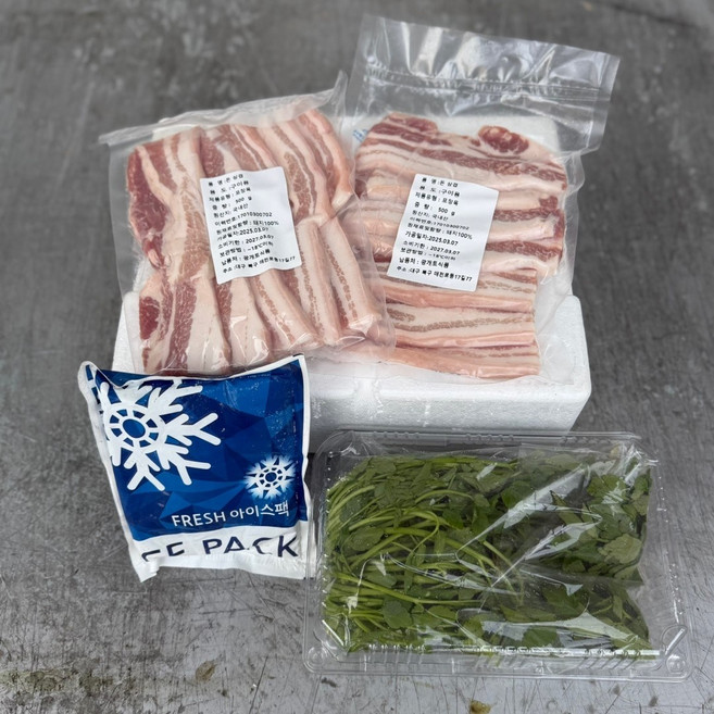 국내산 생 삼겹살1kg+미나리200g+쌈채소 세트, 1개