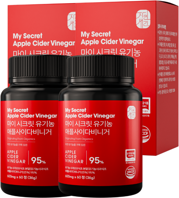 자연새긴 마이 시크릿 애사비 유기농 애플사이다비니거 사과초모식초, 2개, 60정