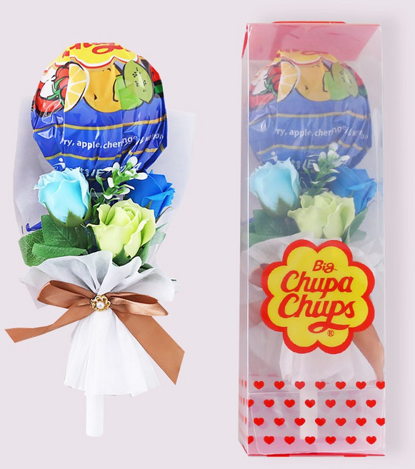 화이트데이 츄파춥스 막대사탕 왕츄파춥스 사탕 졸업식 재롱잔치 학예회 발표회 비누꽃 꽃다발 선물, 블루, 1개