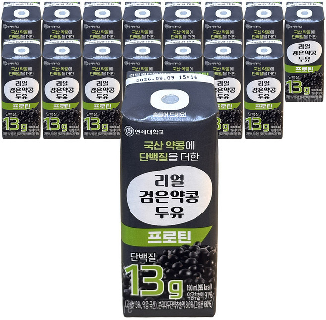 연세두유 리얼검은약콩 두유 프로틴 고단백음료, 16개, 190ml