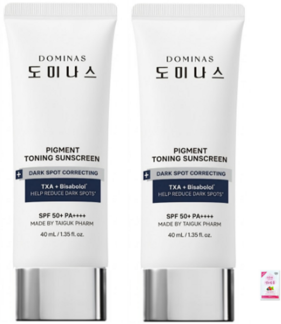 DOMINAS TG 도미나스 트라넥삼산 알파 비사보롤 선크림 40미리 2 EA _NEW 2026년 + 폼클렌징(3ml), 자연보습 도미나스 태극제약 트라넥삼산 알파 비사보롤 선, 40ml