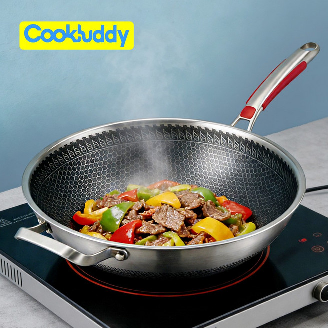 CookBuddy 궁중팬 인덕션 가스레인지 겸용 3중 316 스텐 웍, 1개, 34cm