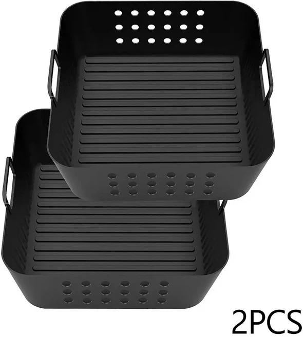 필립스 HD9270 액세서리 용 닌자 AF180 실리콘 바구니 20cm/7.87 인치 정사각형 가능한 에어 프라이어, 02 2Pcs Black